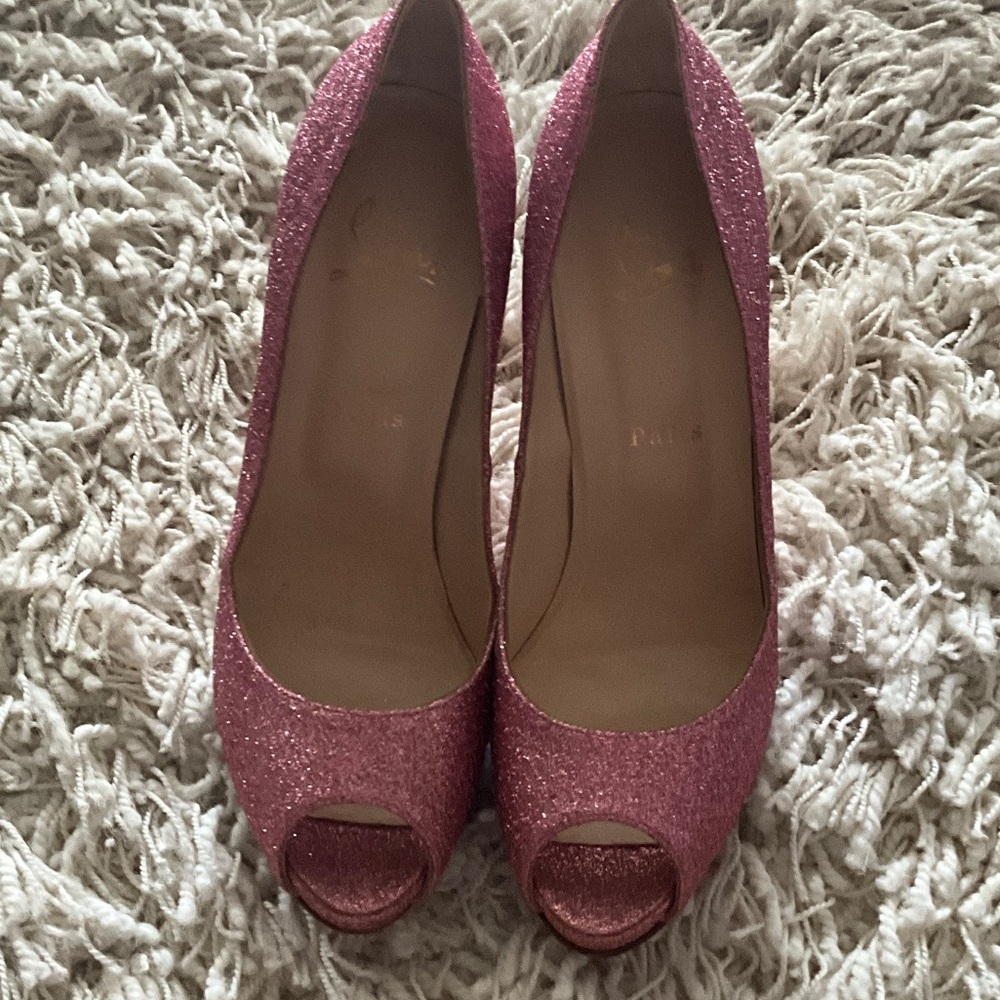 Christian Louboutin Sparkling Pink Peep-Toe Heels